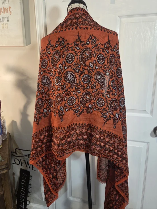 J. Crew Orange and Black Paisley Pattern Scarf - Picture 3 of 4